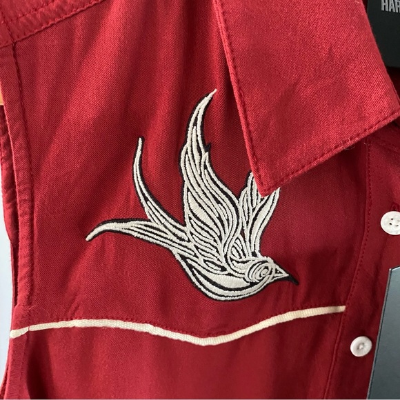 NWT Harley Davidson Moto Club Sleeveless Shirt Red Button 96670 Tank Embroidered - Picture 7 of 16